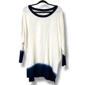 Wonderly women’s plus size 1X flyaway dolman sleeve sweater blue dip hi low NWT